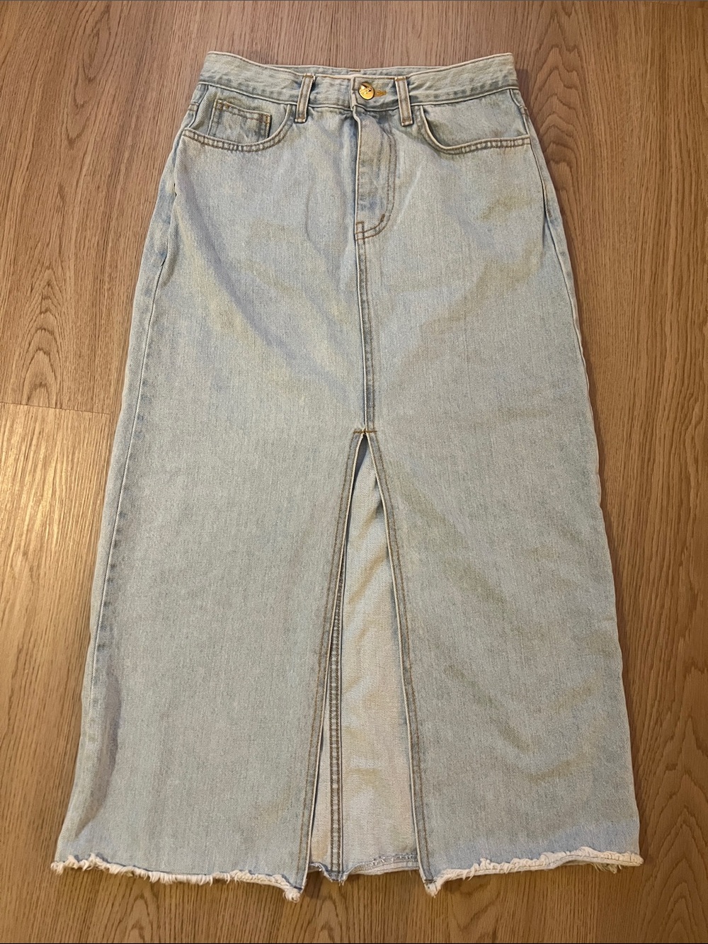 Paper Moon Denim Light Wash Maxi Skirt Front Slit M